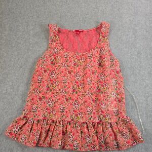 Bongo Coral Floral Lace Ruffle Tank Top Women's Size M